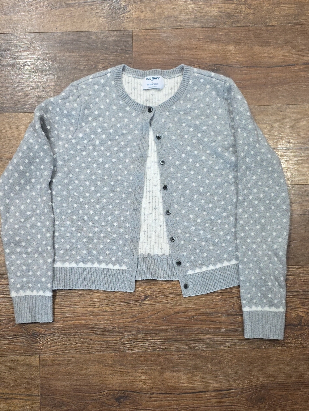 Old Navy Light Gray Polka Dot Button-Up Cardigan